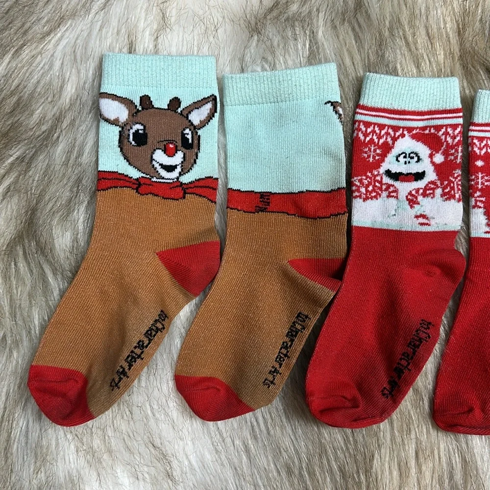 Festive Holiday Gap Christmas Socks Set, Rudolf the Reindeer, Abominable Snowman